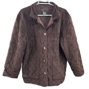 brown faux suede quilted barn jacket Lauren Ralph Lauren equestrian buttons XL